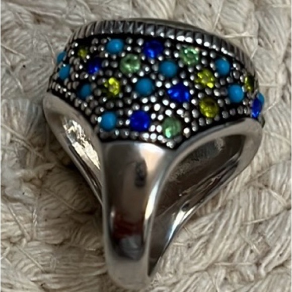 Lia Sophia Green & Silver Rhinestone Statement Ring Size 6 - Picture 10 of 16